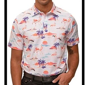 Waggle Men's Flamingo Sunset Short Sleeve Polo - Large